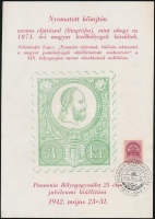 1942 Pannónia jubileumi bélyegkiállítás emléklap (75.000)