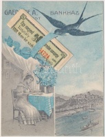 Budapest ~1910. 'XXIX. Magyar királyi szabadalmazott osztálysorsjáték - Gaedicke Bankház' 1/4 sorsjegy, első osztály (2xklf) + 1/8 sorsjegy, első osztály (3xklf), Gaedicke Bankház gyűjtőlappal (rajta kis szakadás) T:II