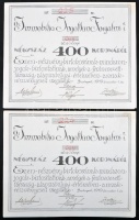 Budapest 1919. 'Az Immobilia Ingatlan Forgalmi Részvénytársaság' 5 részvénye 400K-ról szelvényekkel (2x) sorszámkövetők T:I-