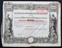 Budapest 1922. 'Pesti Hazai Első Takarékpénztár-Egyesület' részvénye 2000K-ról szelvényutalványon egy szelvénnyel, felülbélyegzéssel, szárazpecséttel T:III