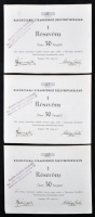 Budapest 1931. 'Rákoscsabai Strandfürdő Részvénytársaság' részvények 50P-ről, bélyegzésekkel (3x) sorszámkövetők T:I-