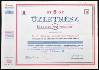 Budapest 1945. 'Első Magyar Gazdasági Gépgyár - Parasztok és Munkások Közös Szövetkezete' 5db üzletrésze 500P-ről, felülbélyegzett T:II-