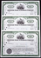 Amerikai Egyesült Államok / Delaware 1969. 'American Hoist & Derrick Company' 100 részvénye peforációval, bélyegzésekkel, lyukasztással érvénytelenítve, (3x) sorszámkövetők T:I-
USA / Delaware 1969. 'American Hoist & Derrick