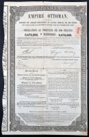 Oszmán Birodalom / Konstantinápoly 1870. Kötvény 400Fr-ról osztrák bélyeggel és bélyegzéssel T:III
Ottoman Empire / Constantinople 1870. Bond about 400 Francs with Austrian stamp and overprint C:F