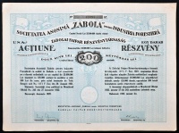 Románia / Bukarest 1922. 'Zabolai Faipar Részvénytársaság' részvénye 200L-ről szelvényekkel T:I-Romania / Bucharest 1922. 'Zabola Wood Industry Company Ltd.' share about 200 Lei with coupons C:AU