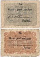 1849. 15kr + 30kr 'Kossuth bankó' T:III-