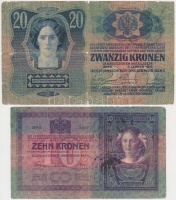 1904. 10K + 1913. 20K, mindkettő román felülbélyegzéssel, az egyik valószínűleg hamis, mindkettő 'Temes Vármegye Vinga Község' felülbélyegzéssel / probably fake Romanian overprint T:III,III-