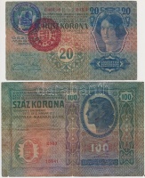 1912. 100K 'SLOBADAN GRAD BAJA...' felülbélyegzéssel + 1913. 20K piros 'MAGYARORSZÁG' és 'Bács-Bodrog Vármegye Újverbász község 1904' felülbélyegzéssel T:III