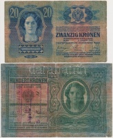 1912. 100K 'SLOBADAN GRAD BAJA...' felülbélyegzéssel + 1913. 20K piros 'MAGYARORSZÁG' és 'Bács-Bodrog Vármegye Újverbász község 1904' felülbélyegzéssel T:III