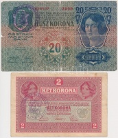 1913. 20K + 1917. 2K mindkettő 'Bihar Vármegye Érköbölkút Község 1910' felülbélyegzéssel T:III,III-
