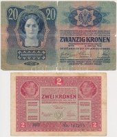 1913. 20K + 1917. 2K mindkettő 'Bihar Vármegye Érköbölkút Község 1910' felülbélyegzéssel T:III,III-