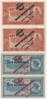 1920. 1K (2x) sorszámkövetők + 2K (2x) sorszámkövetők, az összes 'Ki mit gyűjt! - Dorog / Magyar Papírpénz Kiállítás - József Attila Művelődési Ház, Dorog 1966.X.13-16' felülbélyegzéssel T:I-,II