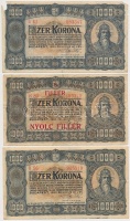 1923. 1000K  'T.W.' jelöléssel, nyomdahely nélkül (2x) + 1000K '8 FILLÉR - NYOLC FILLÉR' felülnyomással T:III,III-