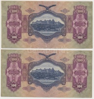 1930. 100P (4x) közte 2db sorszámkövető és 2db közeli sorszám, nyomdai papírráncokkal T:II
