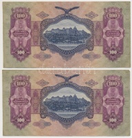 1930. 100P (4x) közte 2db sorszámkövető és 2db közeli sorszám, nyomdai papírráncokkal T:II