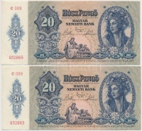 1941. 20P (4x) közte 2db sorszámkövető és 2db közeli sorszám T:I-,II,III