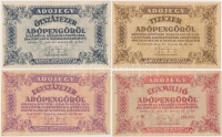1946. 10db-os vegyes magyar adópengő bankjegy tétel, közte fordított címeres, sorozat- és sorszám nélküli is T:vegyes