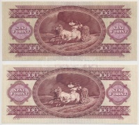 1968. 100Ft nyomdai papírránccal + 1989. 100Ft nyomdai festékhibával T:I