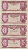 1989. 100Ft (4x) sorszámkövetők, gyári papírránccal T:I