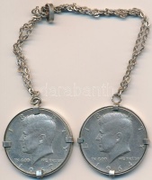 Amerikai Egyesült Államok 1964-1967. 1/2$ Ag 'Kennedy' (2x) mindkettő keretben, láncon T:2 
USA 1964-1967. 1/2 Dollar Ag 'Kennedy' (2x) both in frame, on chane C:XF