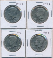 Amerikai Egyesült Államok 1971D-1974. 1/2$ 'Kennedy' (4xklf) T:2,2-
USA 1971D-1974. 1/2 Dollar 'Kennedy' (4xdiff) C:XF,VF