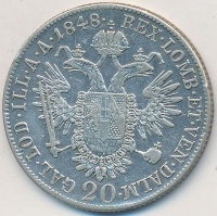 Ausztria 1848A 20kr Ag I.Ferdinánd T:2,3 karc, ü.
Austria 1848A 20 Kreuzer Ag 'Ferdinand I' C:XF,F scratched, ding