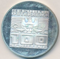 Ausztria 1975. 100Sch Ag '50 éves a Schilling' T:PP patina, ujjlenyomat
Austria 1975. 100 Schilling Ag '50th Anniversary - Schilling' C:PP patina, fingerprint