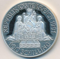 Ausztria 1991. 100Sch Ag 'I. Rudolf' T:1- (PP)
Austria 1991. 100 Schilling Ag 'Rudolph I' C:AU (PP)