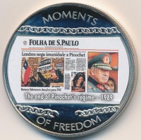 Libéria 2004. 10$ 'Szabadság pillanatai-Pinochet-rezsim vége 1989' multicolor tanúsítvánnyal T:PP
Liberia 2004. 10 Dollars 'Moments of Freedom-The end of Pinochet's regime 1989' multicolor with certificate C:PP