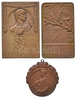 Maróti Géza (1875-1941) 1927. 'MAFC - Műegyetemi Athletikai és Football Club / Nemzetközi verseny 1927.V.29. I.' Br díjplakett (59x35mm) + 1927. 'TSZG I. díj 1927.III.13.' Br díjplakett (60x40mm) + Berán Lajos (1882-1943) ~1930. 'Ferencz