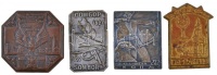 Jugoszlávia 1927. 'Zombor 1927' fém jelvény hátoldalán 'ZAGREB' (21x35mm) + 1933. 'Eucharisztikus Kongresszus - Odzaci' Cu jelvény (29x38mm) + 1935. 'Szabadka 1935 Június' Br jelvény hiányzó szalaggal. Szign.: Rajkovic (35x35mm) + 1937.