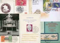 1947-2004 38 db klf emléklap és emlékbélyegzés + 1948 Szakszervezet ívszéli 4-es tömb, műanyag dobozban