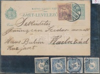 1901 6f díjjegyes zárt levelezőlap Turul 1f + 2x4f díjkiegészítéssel +  4x1kr Hírlapilletékbélyeg