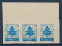 1953 Forgalmi Mi 483 vágott ívszéli hármascsík hátoldalra nyomott bélyegképpel / imperforate margin stripe of 3, printed on the backside