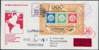 Paraguay 1971 100 éves a paraguay-i bélyeg; Lufthansa blokksor Mi 166-167 MINTA + Uruguay 1974 Expressz légi levél Lufthansa emlékrepülés alkalmi bélyegzésekkel és Mi 15 blokkal