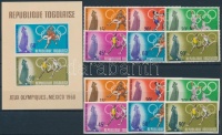 1968 Nyári olimpia, Mexikó fogazott és vágott sor Mi 661-666 + blokk 35