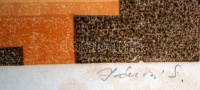 Jánosi Sándor (1927-):Virág. Színezett litográfia, papír, jelzett, üvegezett keretben, foltos, 32×22 cm