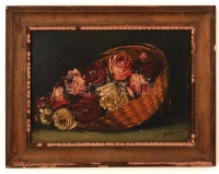 Mesterházy jelzéssel: Virágcsendélet. Olaj, farost, fa keretben, 23x33 cm