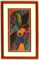 Cs. Németh Miklós (1934-2012): Színes akt, akvarell, papír, jelzett, paszpartuban, üvegezett fa keretben, 23×11 cm