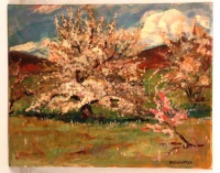 Perlmutter jelzéssel: Tavaszi fák. Olaj, farost, 40x50 cm.