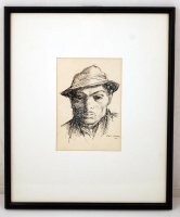 Redő Ferenc (1913-1976): Vajda. Tus, papír, üvegezett keretben, 20×14 cm