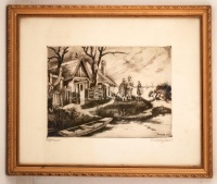 Remsey Jenő (1885-1970): Cigány sor. Rézkarc, papír, üvegezett keretben, 23×33 cm