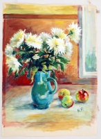 RP jelzéssel: Virágcsendélet. Tempera, papír, 62×43 cm