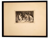 Rudnay Gyula (1878-1957): Kártyázók. Rézkarc, papír, jelzés nélkül, üvegezett keretben,  15×23 cm