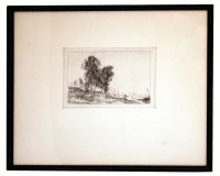 Rudnay Gyula (1878-1957): Dombos táj fákkal. Rézkarc, papír, jelzés nélkül, üvegezett keretben,  15×23 cm