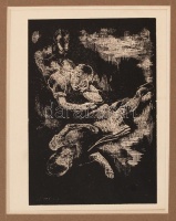 Szőnyi István (1894-1960): Pihenőben. Negatív rézkarc, papír, jelzett a karcon, paszpartuban, 11×8 cm