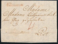 1786 Portós levél / cover with postage due piros / red 'v Temeswar' - Pest