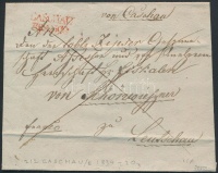 1834 Franco levél vízjeles papíron piros 'CASCHAU / FRANCO' - Leutschau