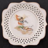 Kínai porcelán tál, matricás, kis kopásnyomokkal, jelzett, d: 22 cm