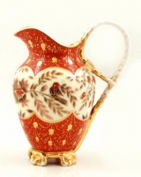 Szőlő mintás kiöntő, kézzel festett, jelzés nélkül, kopott, m:16 cm